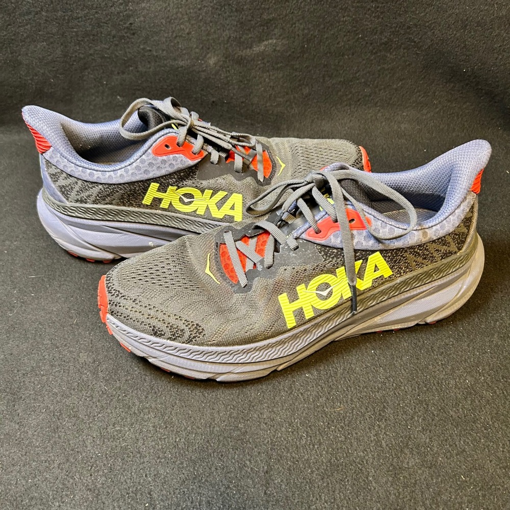 Hoka Challenger ATR 7 Running Shoes Womens 10 Grey Lavender Yellow Trail Sneaker